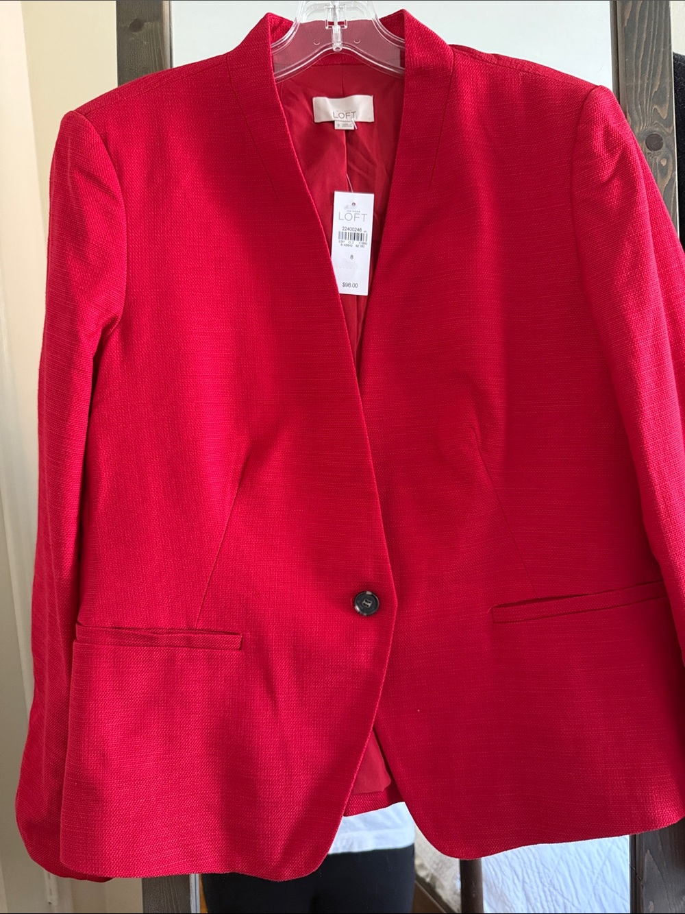 LOFT Red One-Button Notchless Blazer Jacket